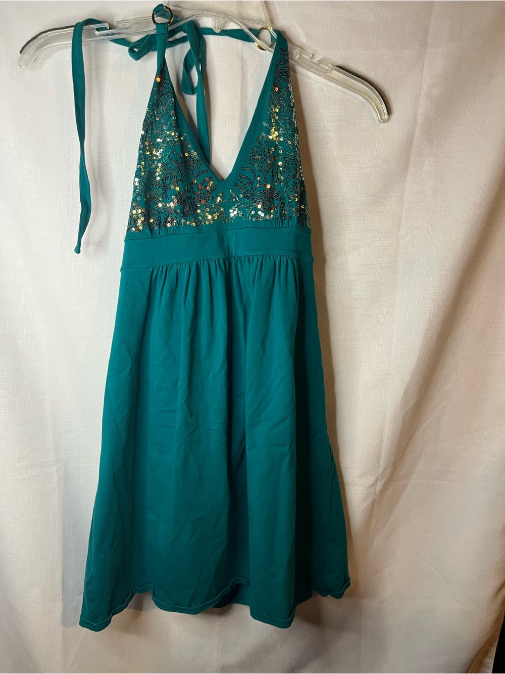 Victoria's Secret Teal Halter Chemise with Sequin Bodice